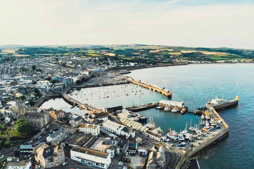 A Coastal Town with Harbour taken from the Air