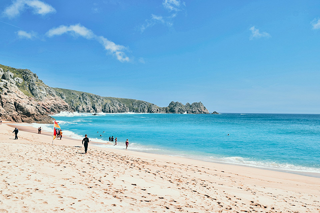 Porthcurno beach near River Valley Country Park on the South Cornwall coast