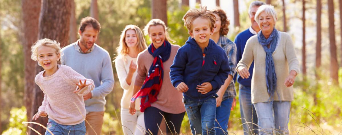 A Group of People running through a Forest