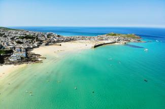 St Ives Harbour & Beach on a Bright Summers Day
